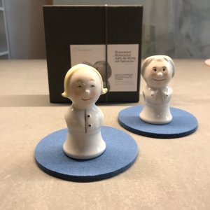 Handbemalte Salz und Pfefferstreuer Max und Moritz aus Porzelllan mit Box